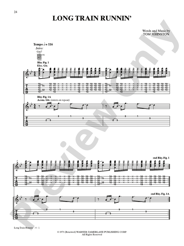 Long Train Runnin' - Interm./Easy Guitar TAB (Digital Download)