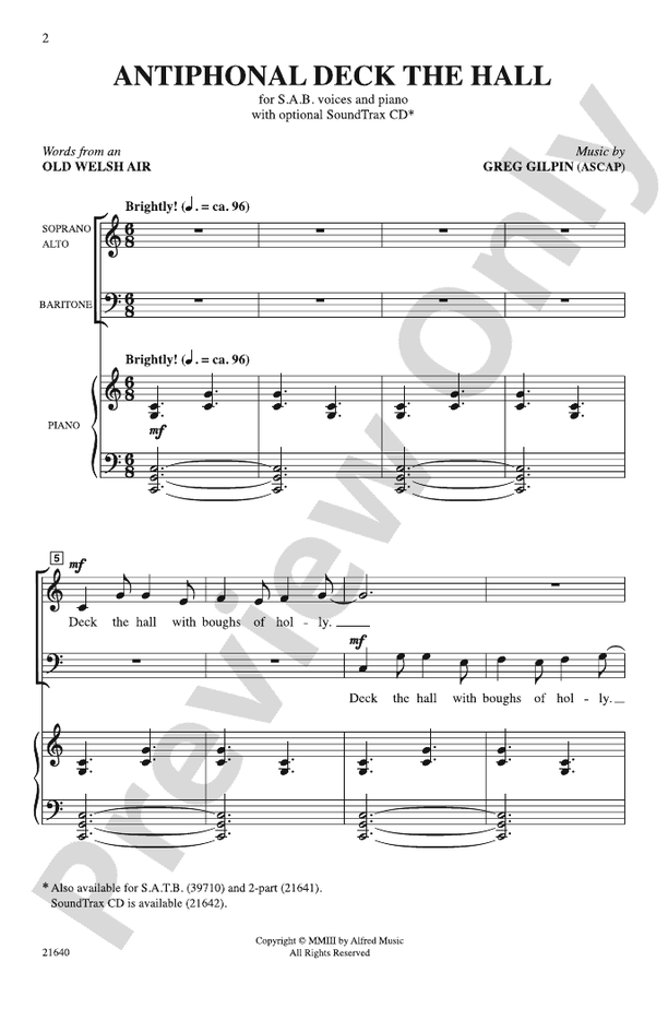 Antiphonal Deck the Hall – SAB Choral Octavo (Digital Download)