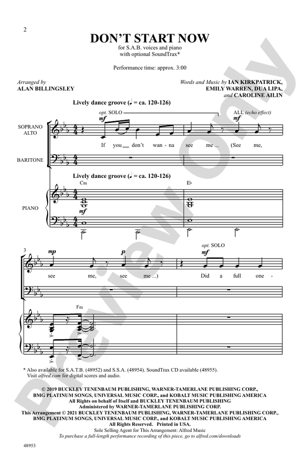 Don't Start Now – SAB Choral Octavo (Digital Download)