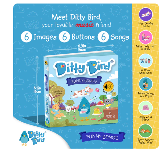 Ditty Bird 'Funny Songs' Childrens Interactive Sound Book New Rechargeable Edition