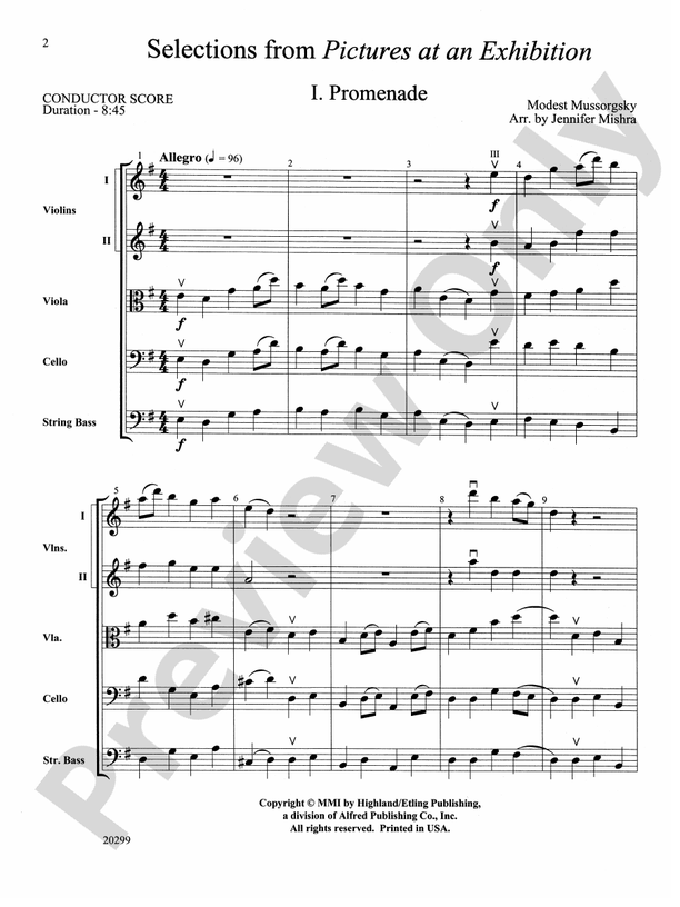 Selections from Pictures at an Exhibition – String Orchestra Conductor Score & Parts (Digital Download)
