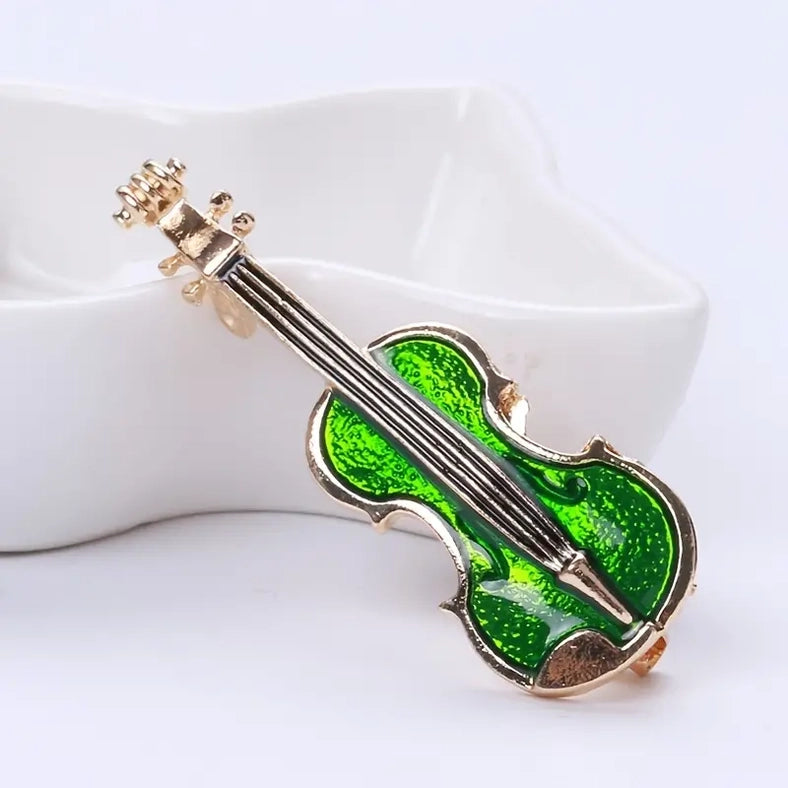 Violin Brooch Gold and Green