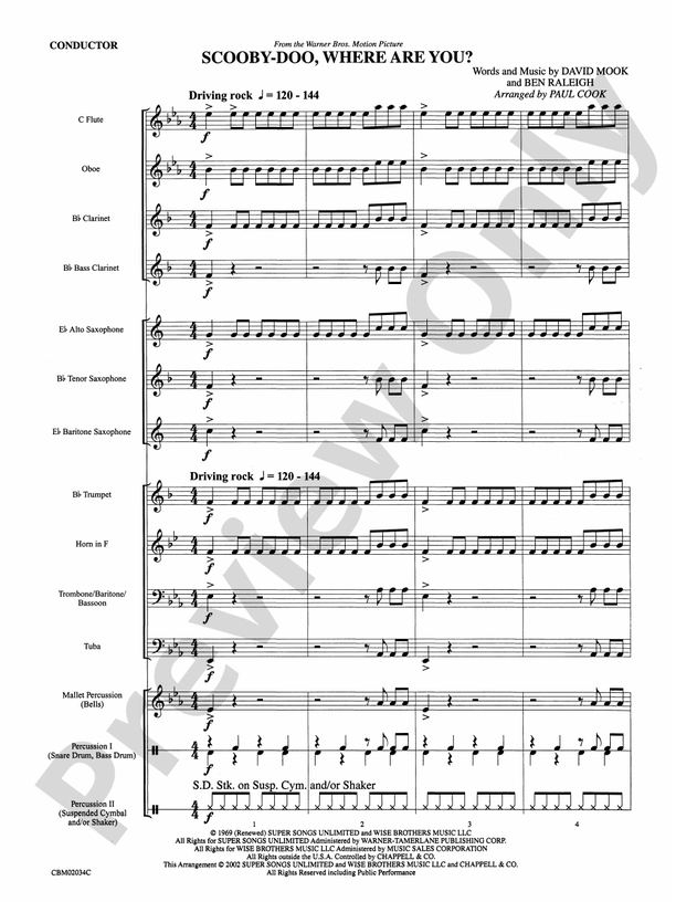 Scooby-Doo, Where Are You?, Theme from - Concert Band Conductor Score & Parts (Digital Download)