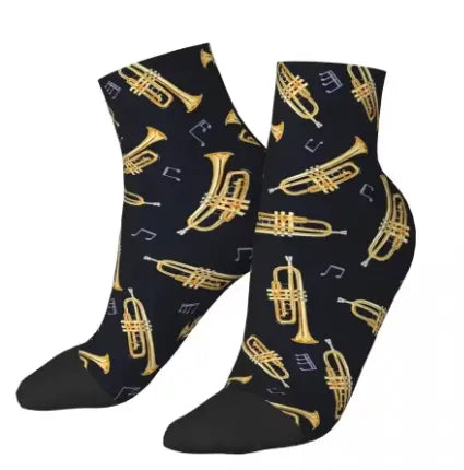 Socks Black with a Gold Trumpet and Grey Notes