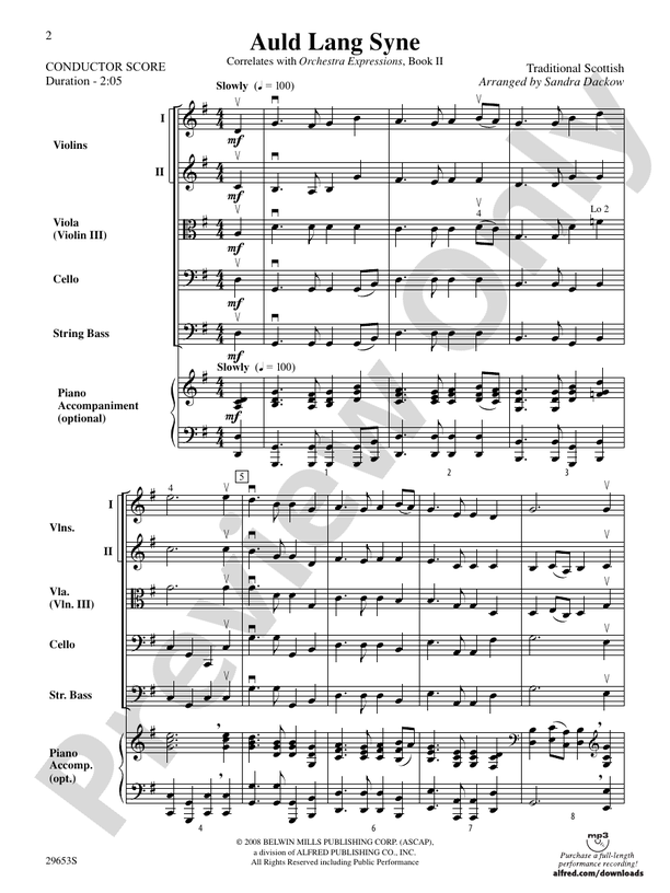 Auld Lang Syne (Grade 1.5) – String Orchestra Conductor Score & Parts (Digital Download)