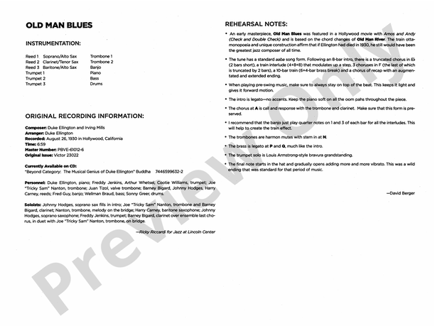 Old Man Blues – Jazz Ensemble Conductor Score & Parts (Digital Download)