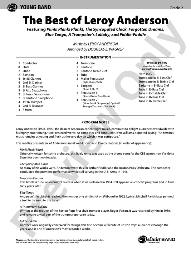 The Best of Leroy Anderson - Concert Band Conductor Score & Parts (Digital Download)