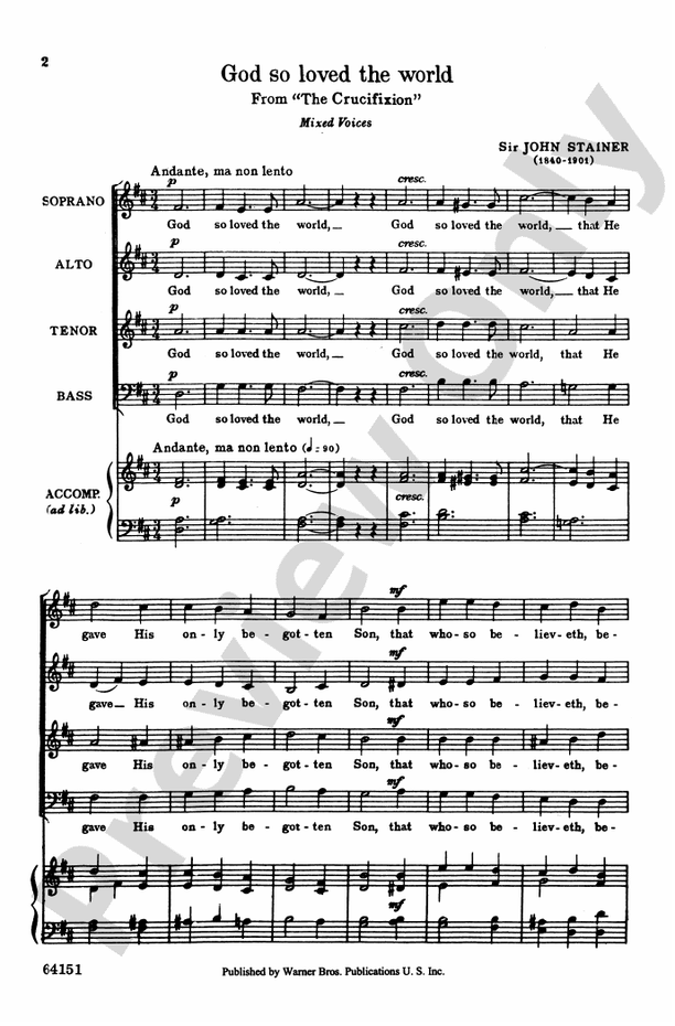 God So Loved the World – SATB, a cappella ad lib. Choral Octavo (Digital Download)
