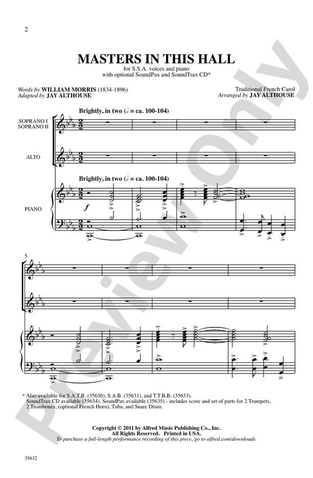Masters in This Hall – SSA Choral Octavo (Digital Download)
