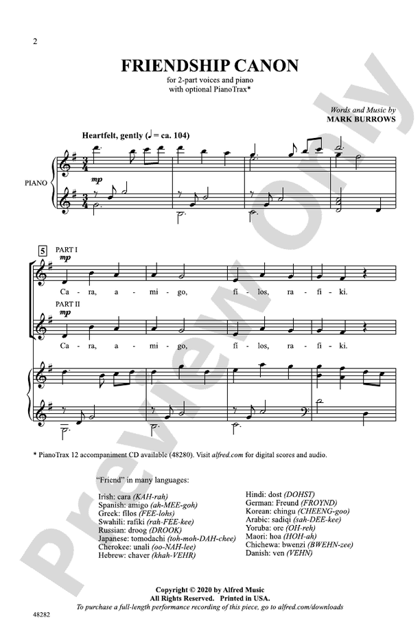 Friendship Canon – 2-Part Choral Octavo (Digital Download)