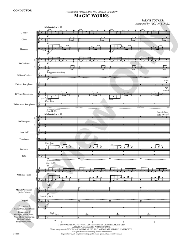 Magic Works (from Harry Potter and the Goblet of Fire) - Concert Band Conductor Score & Parts (Digital Download)