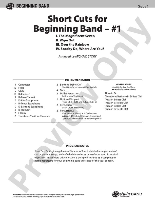 Short Cuts for Beginning Band -- #1 - Concert Band Conductor Score & Parts (Digital Download)