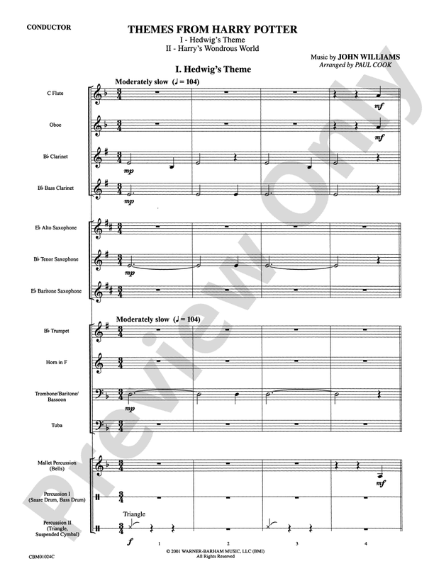 Harry Potter, Themes from - Concert Band Conductor Score & Parts (Digital Download)