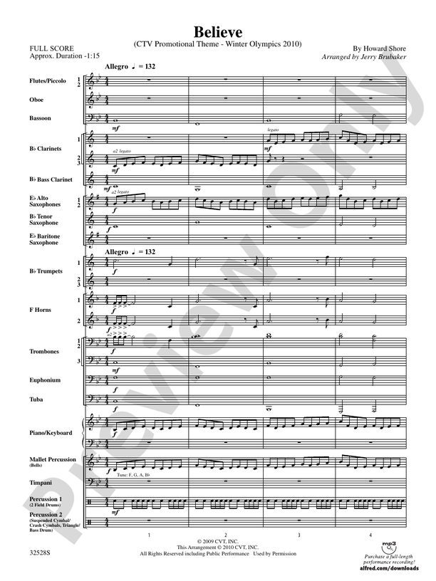 Believe (Winter Olympics 2010) Grade 3 - Concert Band Conductor Score & Parts (Digital Download)