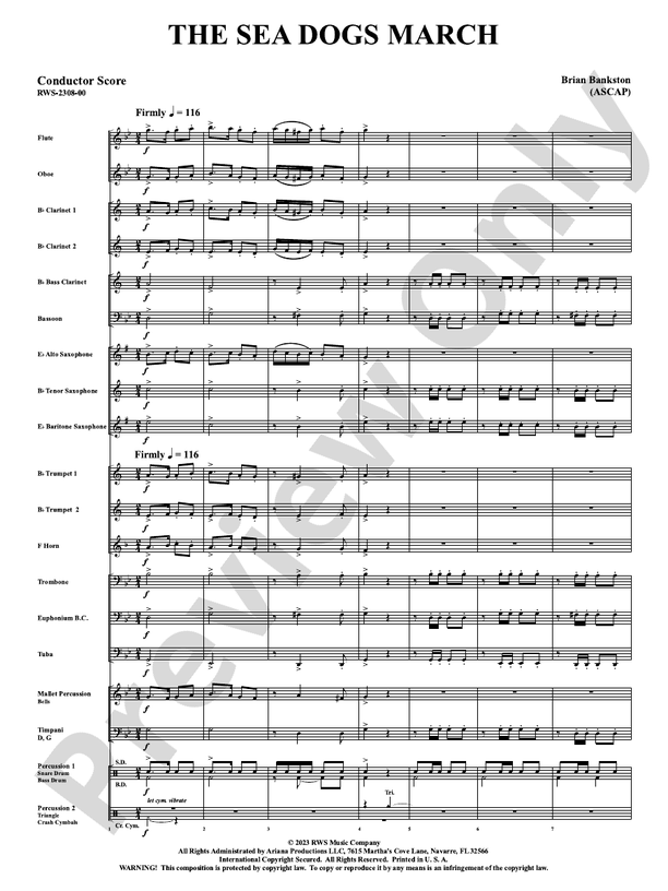 The Sea Dogs March - Concert Band Conductor Score & Parts (Digital Download)