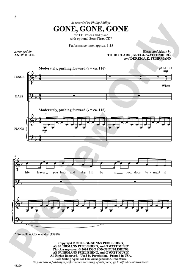 Gone, Gone, Gone (TB) – TB Choral Octavo (Digital Download)