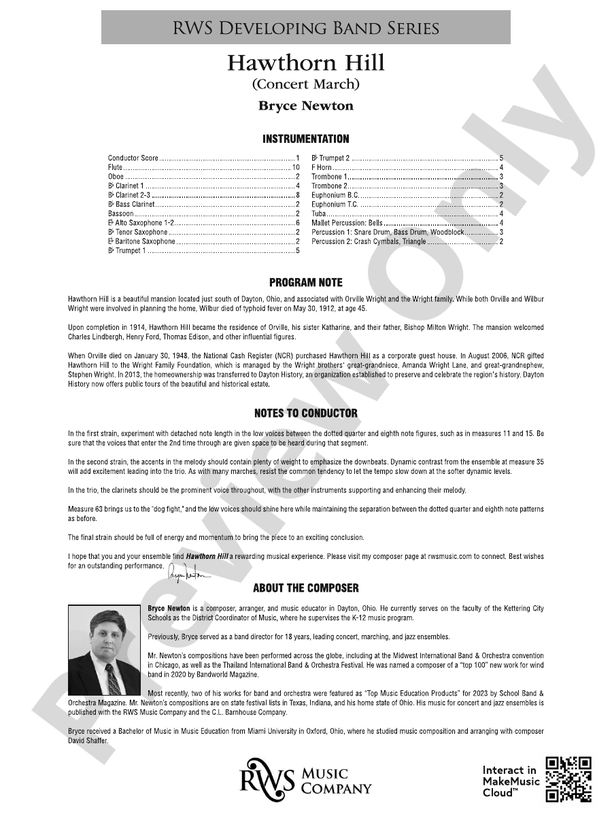 Hawthorn Hill - (Concert March) - Concert Band Conductor Score & Parts (Digital Download)