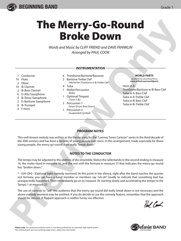 The Merry-Go-Round Broke Down - Concert Band Conductor Score & Parts (Digital Download)