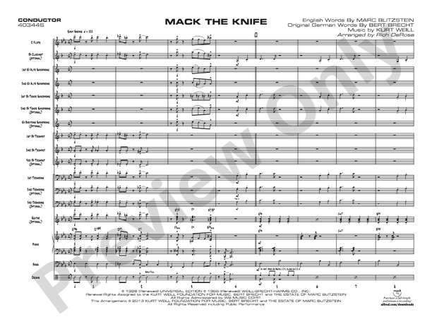 Mack the Knife (Grade 1) - Jazz Ensemble Conductor Score & Parts(Digital Download)