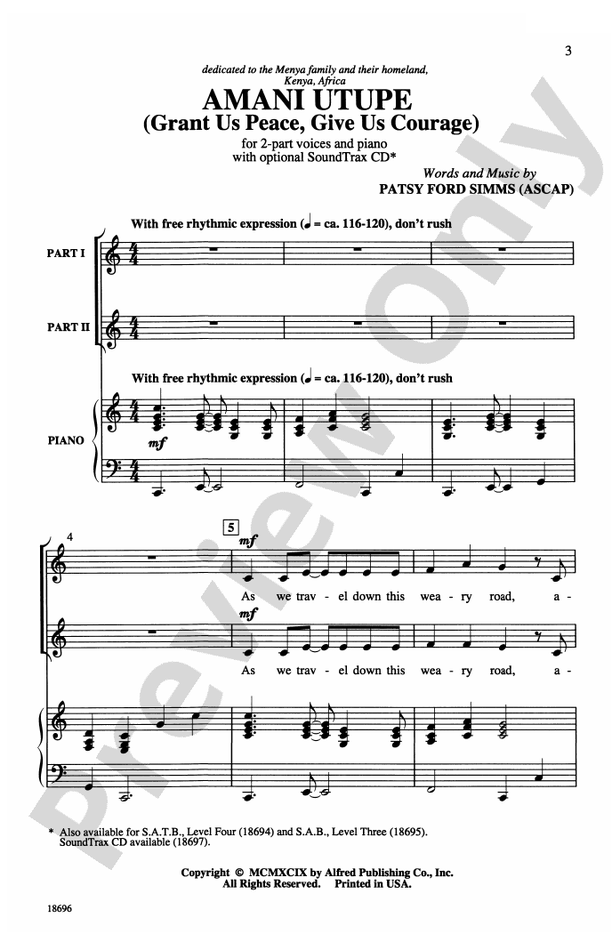 Amani Utupe (Swahili-Grant Us Peace, Give Us Courage) - 2-Part Choral Octavo (Digital Download)