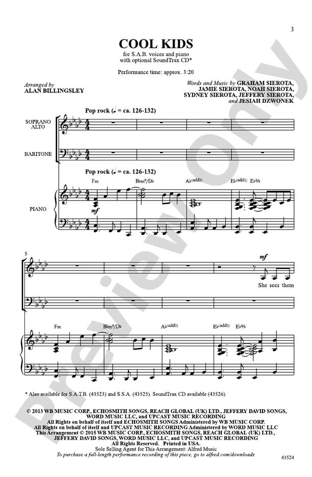 Cool Kids – SAB Choral Octavo (Digital Download)