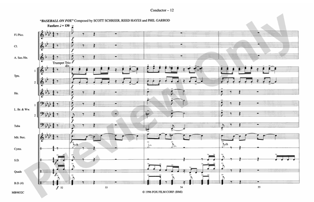 Fox Sports Themes – Marching Band Conductor Score & Parts (Digital Download)
