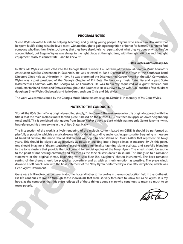 For All the Wyle Eternal - Concert Band Conductor Score & Parts (Digital Download)