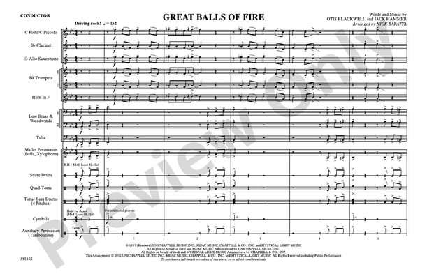 Great Balls of Fire (Arr. Nick Baratta) – Marching Band Conductor Score & Parts (Digital Download)