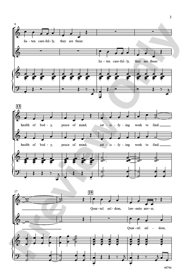 A Pleasant Life - SSA Choral Octavo (Digital Download)