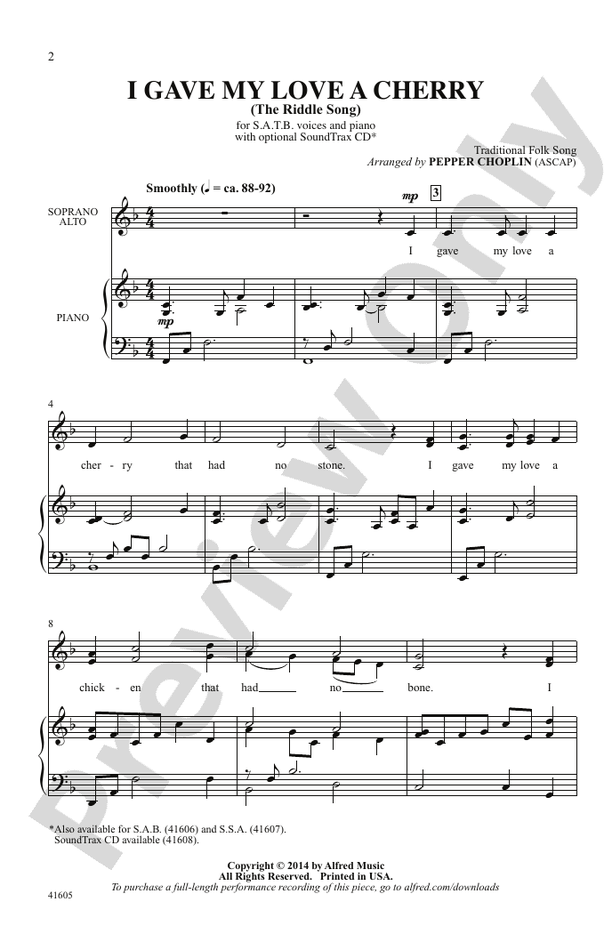 I Gave My Love a Cherry – SATB Choral Octavo - Digital Sheet Music Download (Digital Download)