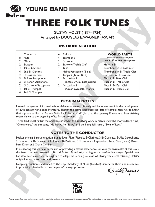 Three Folk Tunes - Concert Band Conductor Score & Parts (Digital Download)