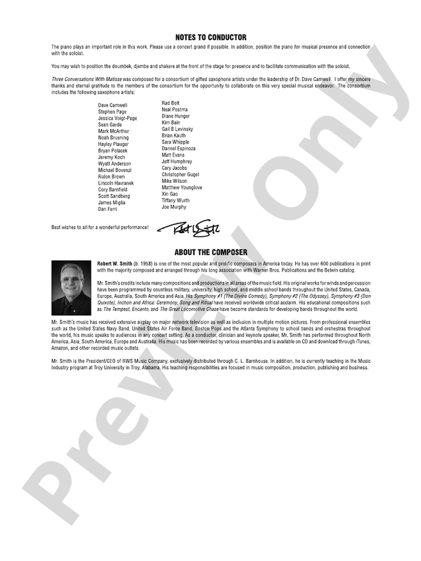 The Dance - Mvt. 1 from Three Conversations with Matisse - Concert Band Conductor Score & Parts (Digital Download)