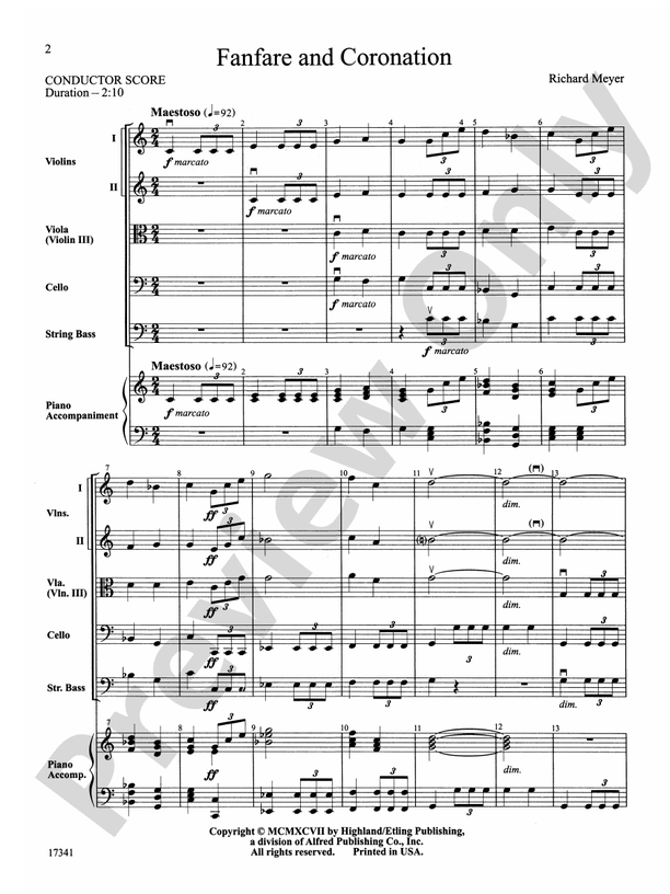 Fanfare and Coronation – String Orchestra Conductor Score & Parts (Digital Download)
