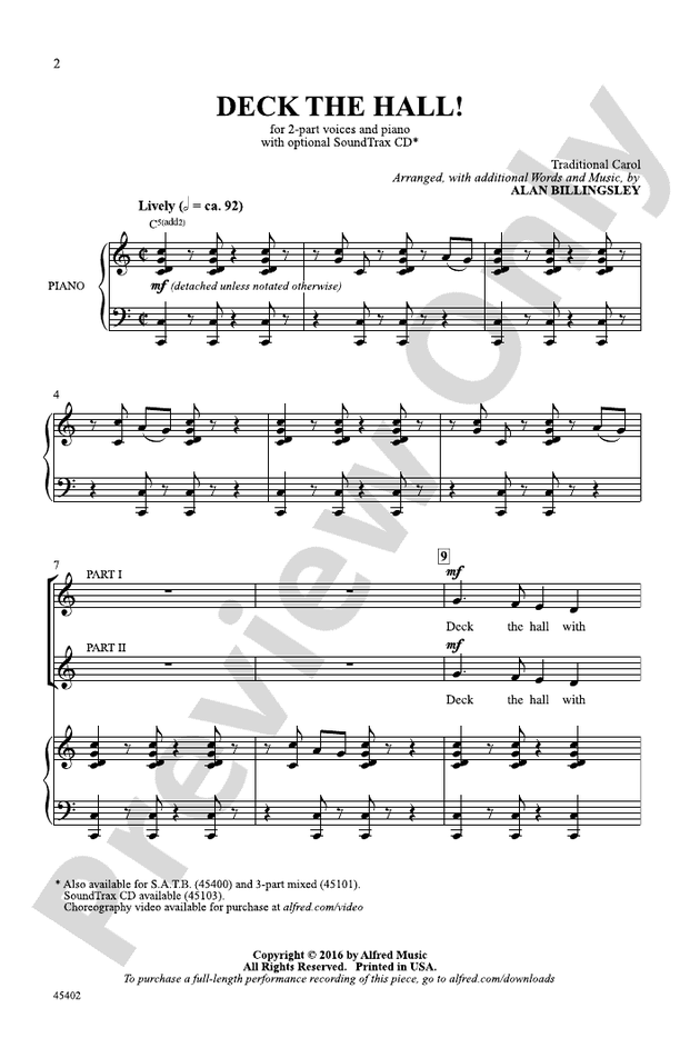 Deck the Hall! - Arr. Alan Billingsley – 2-Part Choral Octavo (Digital Download)