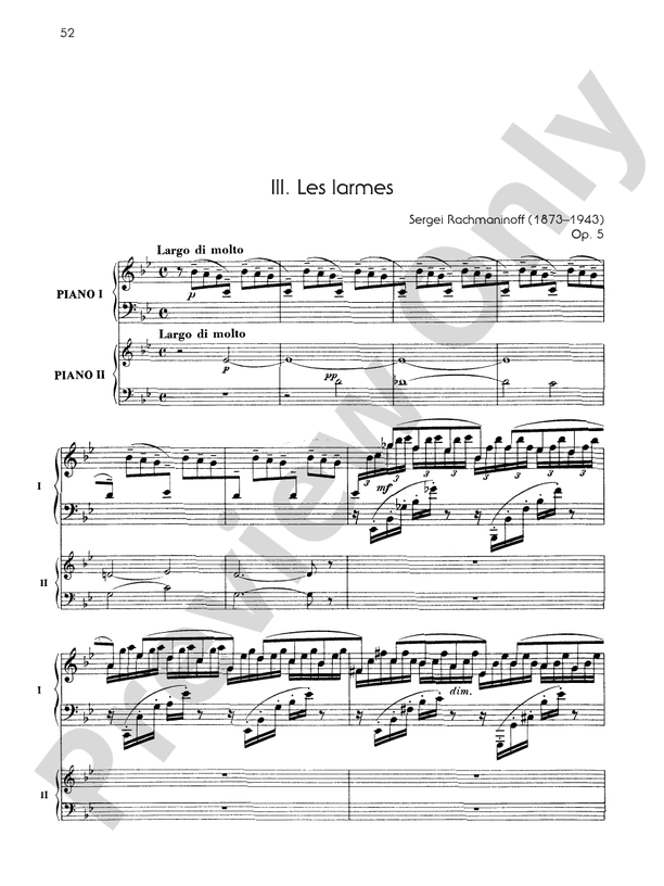 Fantaisie-tableaux (Suite No. 1), Opus 5 - III. Les larmes - 2 Pianos, 4 Hands (Digital Download)