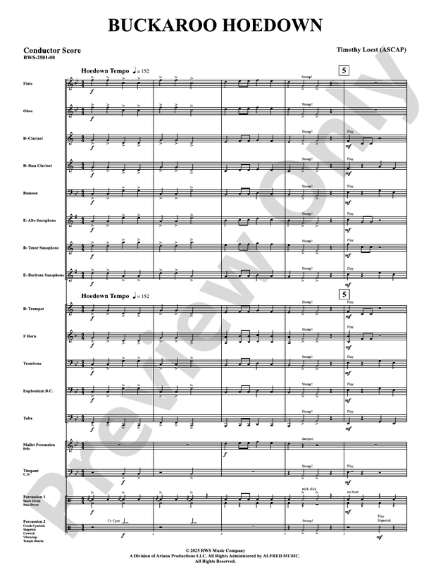 Buckaroo Hoedown - Concert Band Conductor Score & Parts(Digital Download)