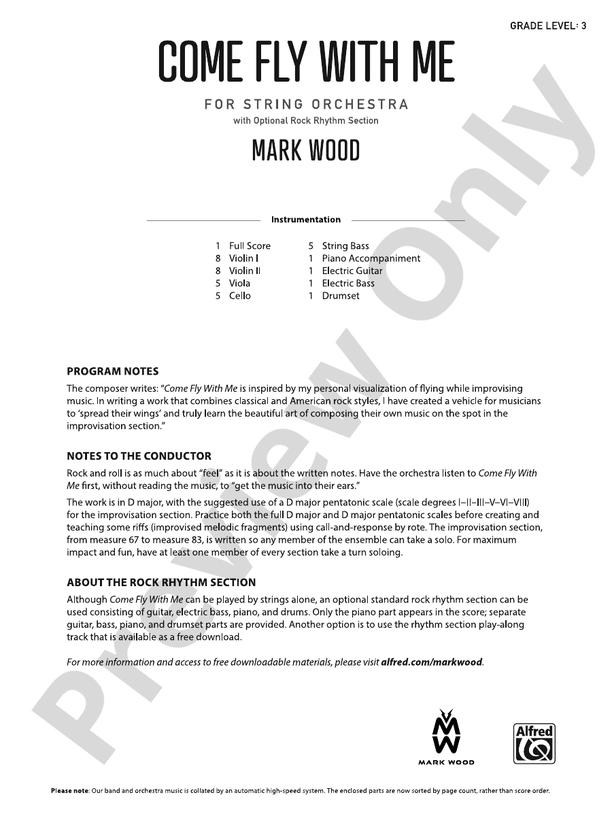 Come Fly with Me - String Orchestra Conductor Score & Parts (Digital Download)