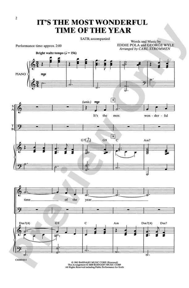It's the Most Wonderful Time of the Year - Arr. Carl Strommen - SATB Choral Octavo (Digital Download)