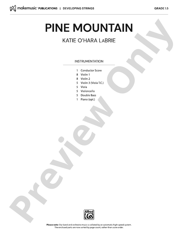 Pine Mountain - String Orchestra Conductor Score & Parts (Digital Download)