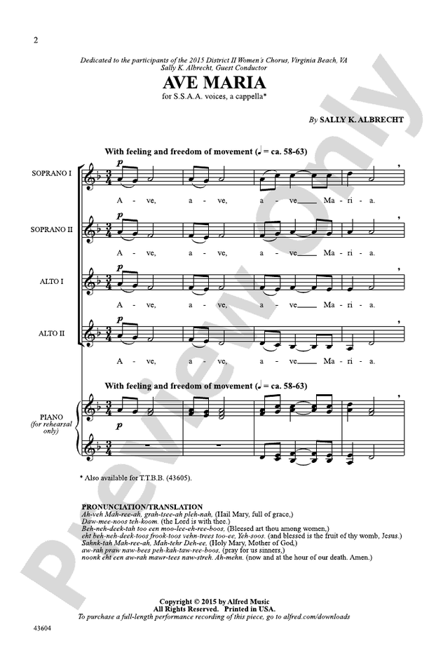 Ave Maria – SSAA Choral Octavo (Digital Download)