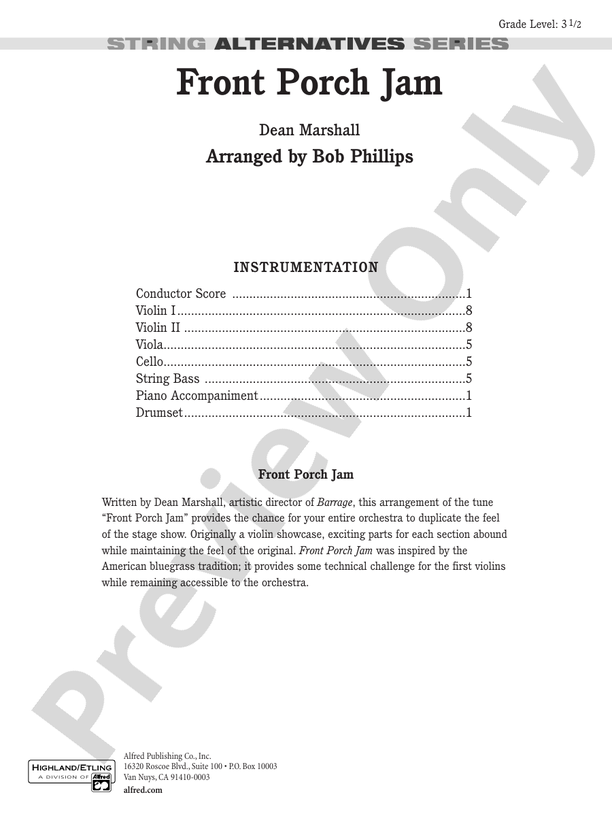 Front Porch Jam – String Orchestra Conductor Score & Parts (Digital Download)