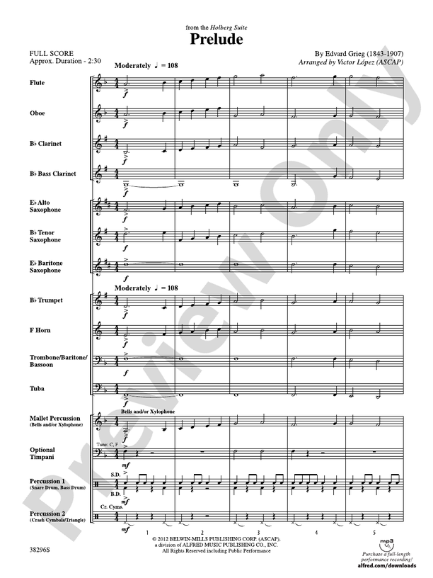 Prelude (from the Holberg Suite) - Concert Band Conductor Score & Parts (Digital Download)