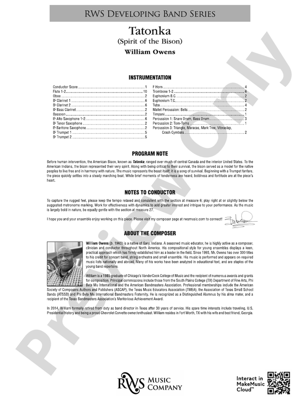 Tatonka (Spirit of the Bison) - Concert Band Conductor Score & Parts(Digital Download)