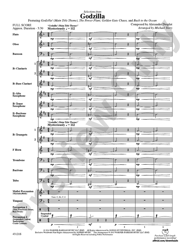 Godzilla, Selections from - Concert Band Conductor Score & Parts (Digital Download)