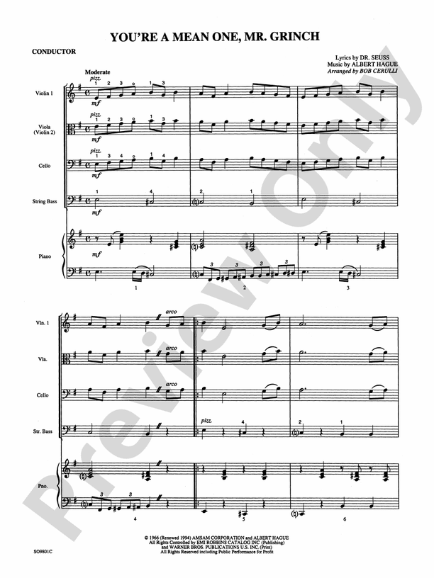 You're a Mean One, Mr. Grinch (Grade 1) - String Orchestra Conductor Score & Parts (Digital Download)