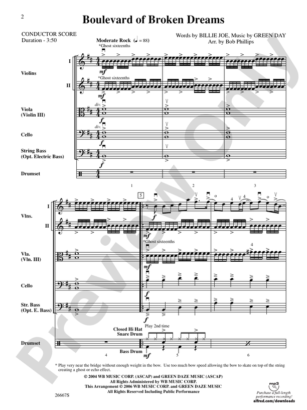 Boulevard of Broken Dreams - String Orchestra Conductor Score & Parts (Digital Download)