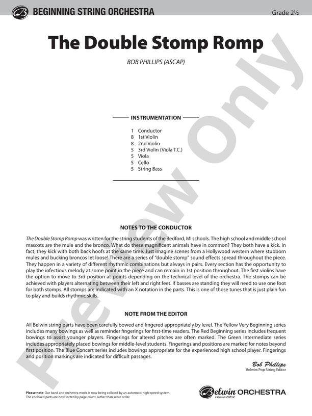 The Double Stomp Romp – String Orchestra Conductor Score & Parts (Digital Download)