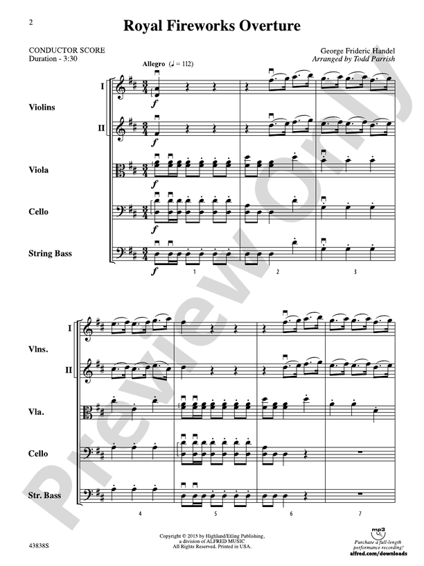 Royal Fireworks Overture – String Orchestra Conductor Score & Parts (Digital Download)