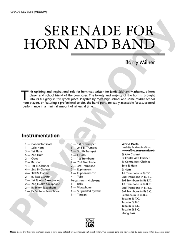 Serenade for Horn and Band - Concert Band Conductor Score & Parts (Digital Download)