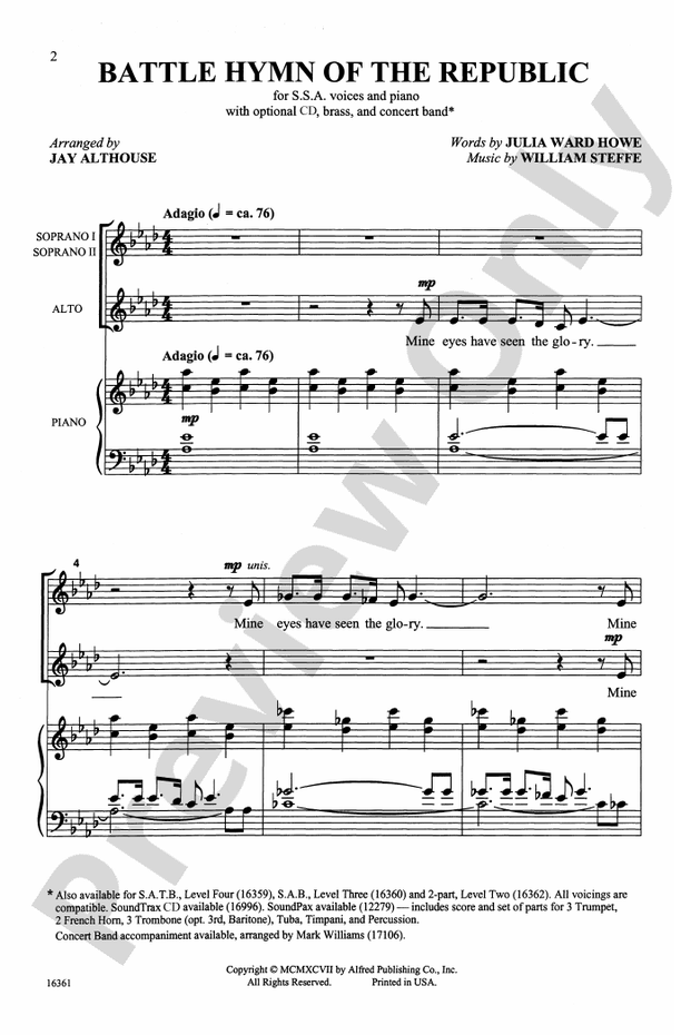 Battle Hymn of the Republic – SSA Choral Octavo (Digital Download)